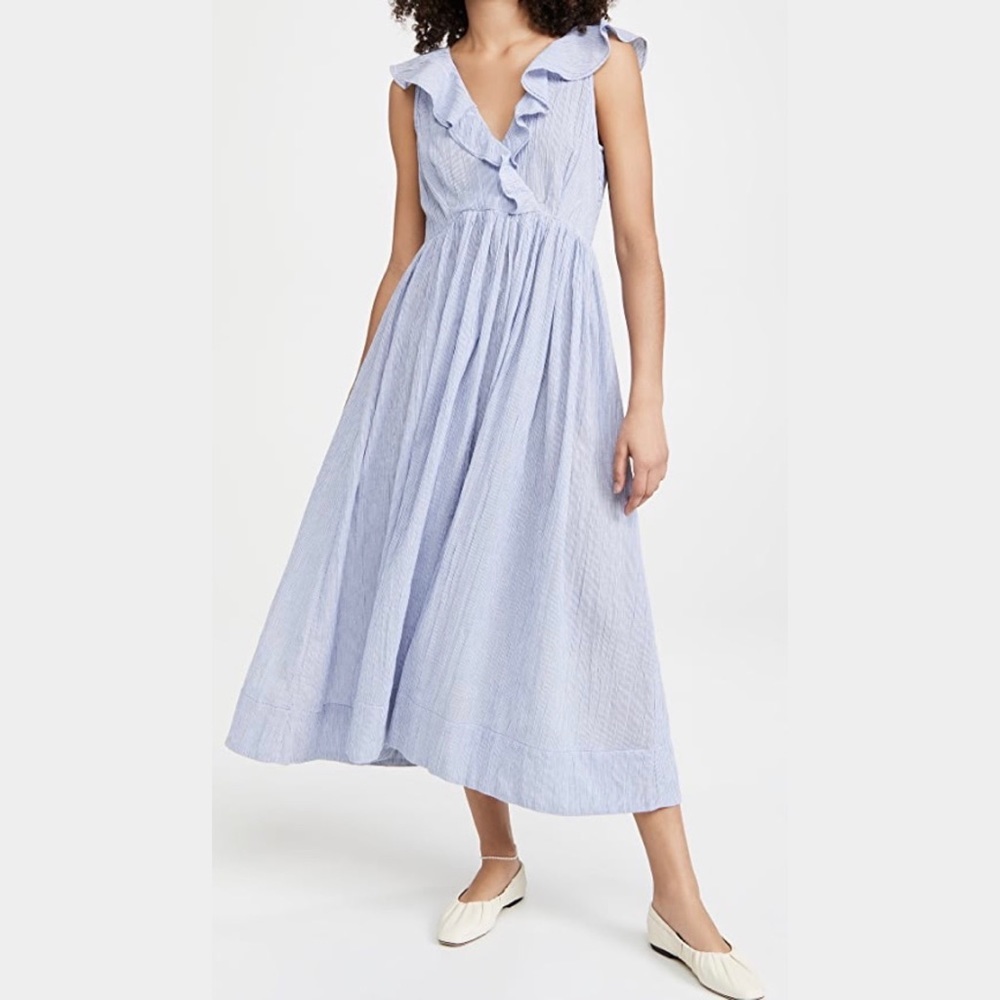 NWT HATCH Sarah Maternity Pinstripe Ruffle Midi Dress